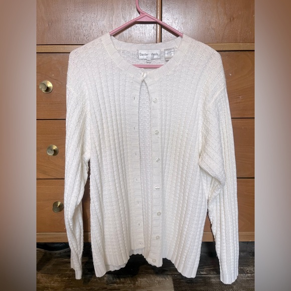 VTG Charming Soft White Cream Cable Knit Cardigan Sweater szP/L Baxter and Wells - Picture 6 of 7
